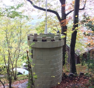 Castle showing sedum roof and ravens